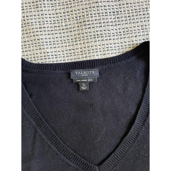 Talbots Womens Sweater SP Black 100% Merino Wool V-Neck Classic Minimalist Chic - Picture 3 of 4